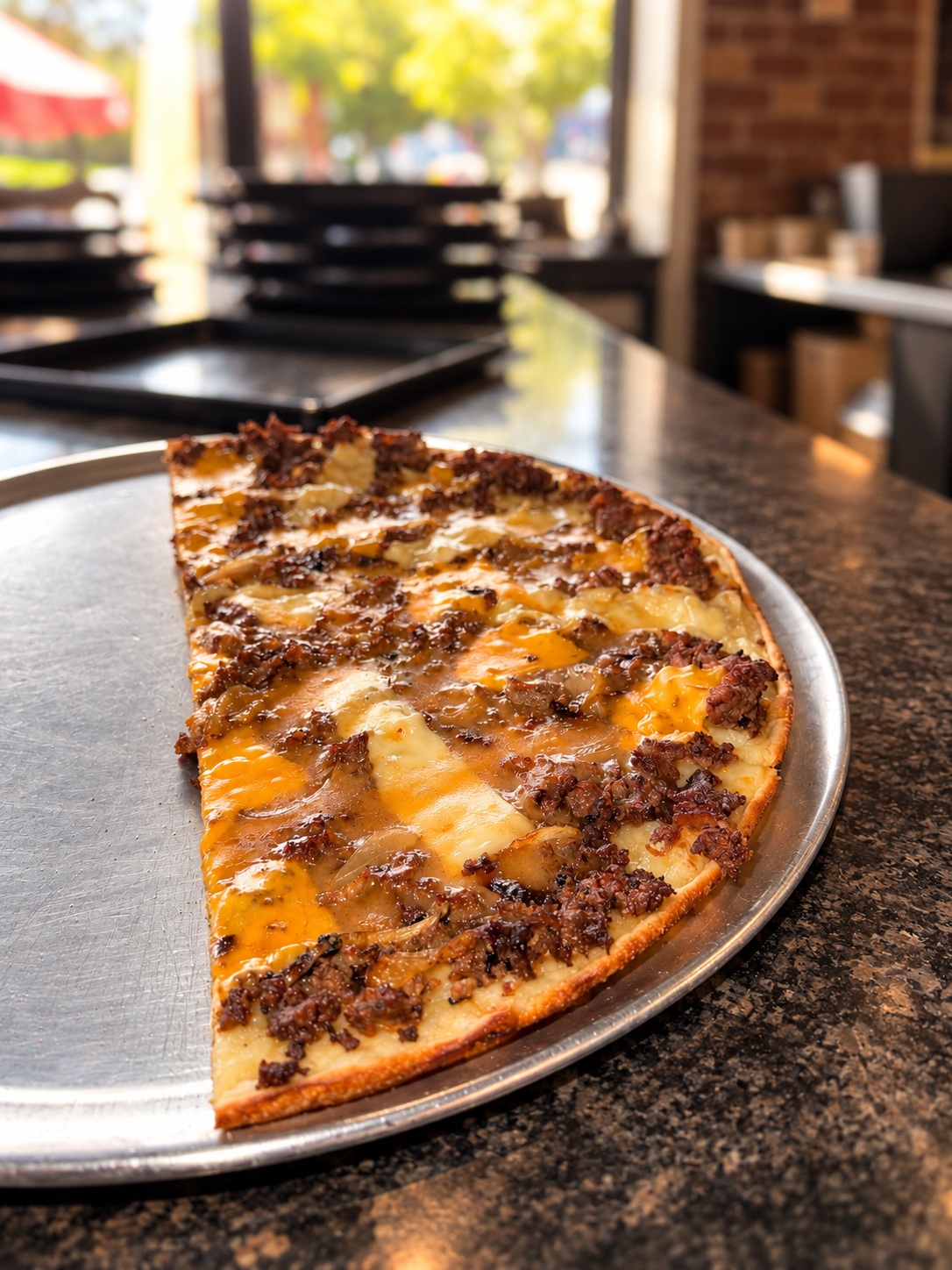 Philly Cheese Steak pie with steak, onions, and melted cheese